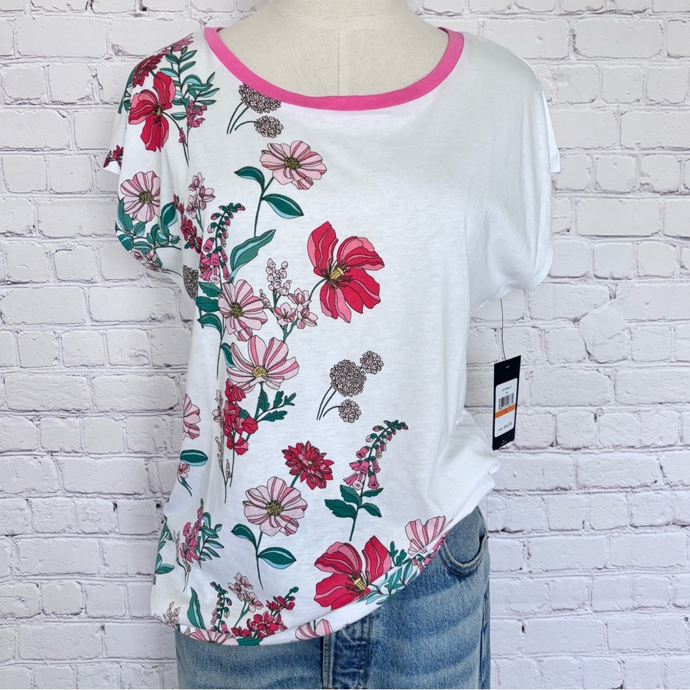 TOMMY HILFIGER Short Cap Sleeve White Floral T-Shirt--S